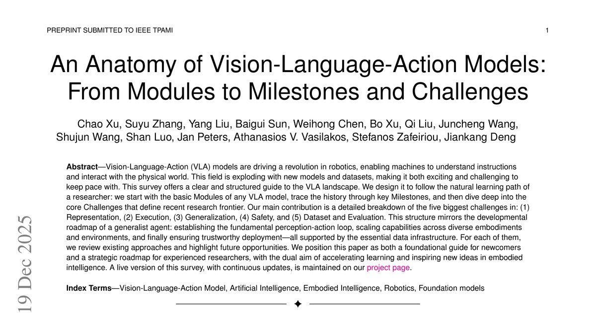 [논문 리뷰] An Anatomy of Vision-Language-Action Models: From Modules to Milestones and Challenges