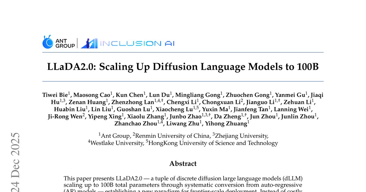 [논문 리뷰] LLaDA2.0: Scaling Up Diffusion Language Models to 100B