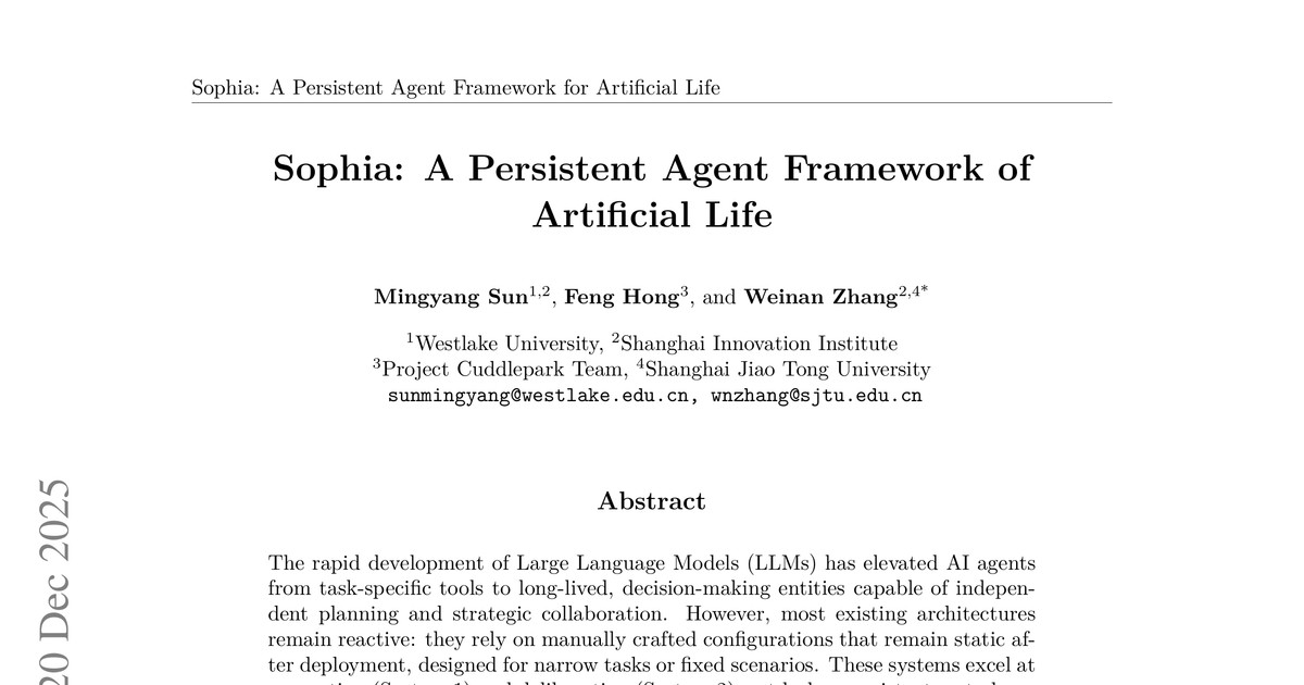 [논문 리뷰] Sophia: A Persistent Agent Framework of Artificial Life