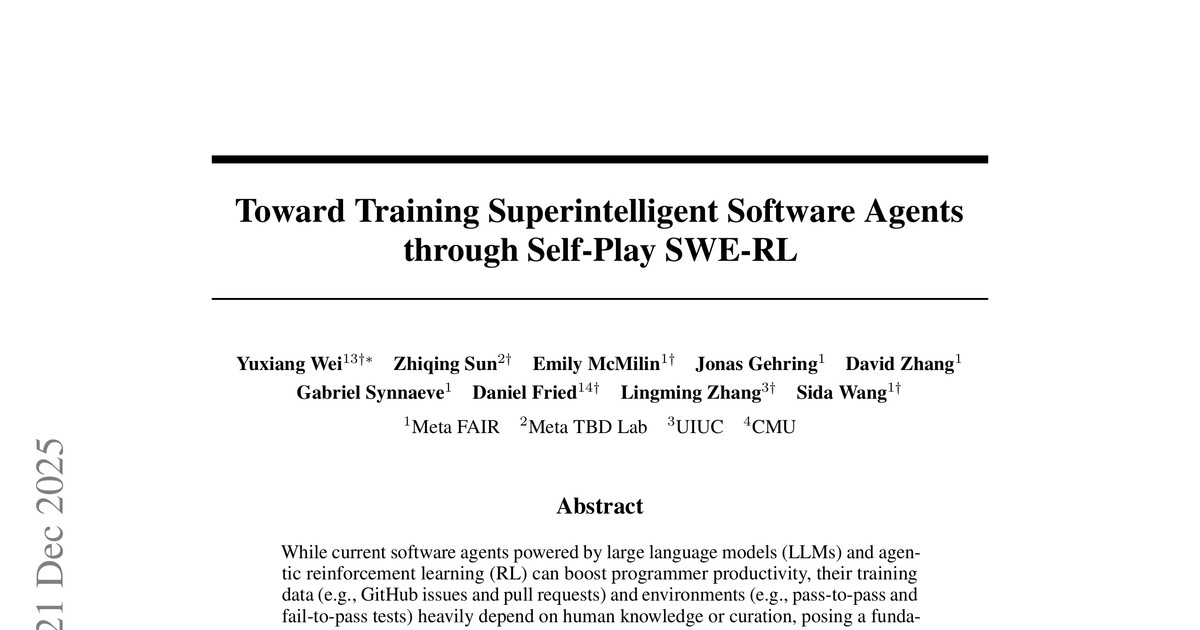 [논문 리뷰] Toward Training Superintelligent Software Agents through Self-Play SWE-RL