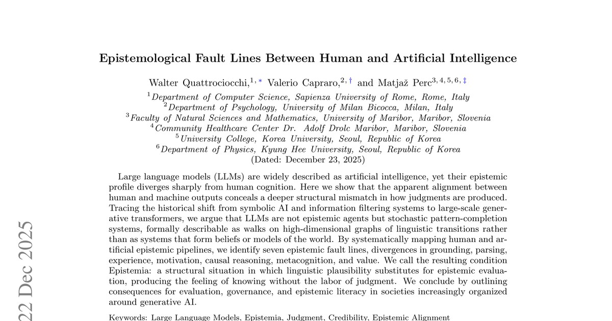 [논문 리뷰] Epistemological Fault Lines Between Human and Artificial Intelligence