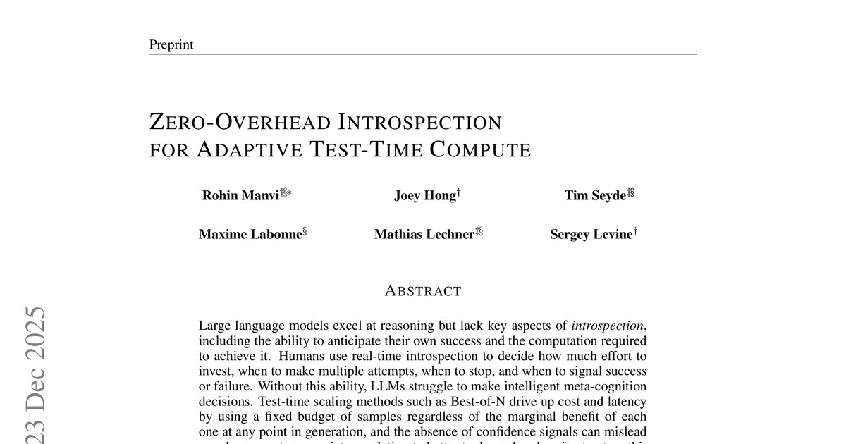 [논문 리뷰] Zero-Overhead Introspection for Adaptive Test-Time Compute