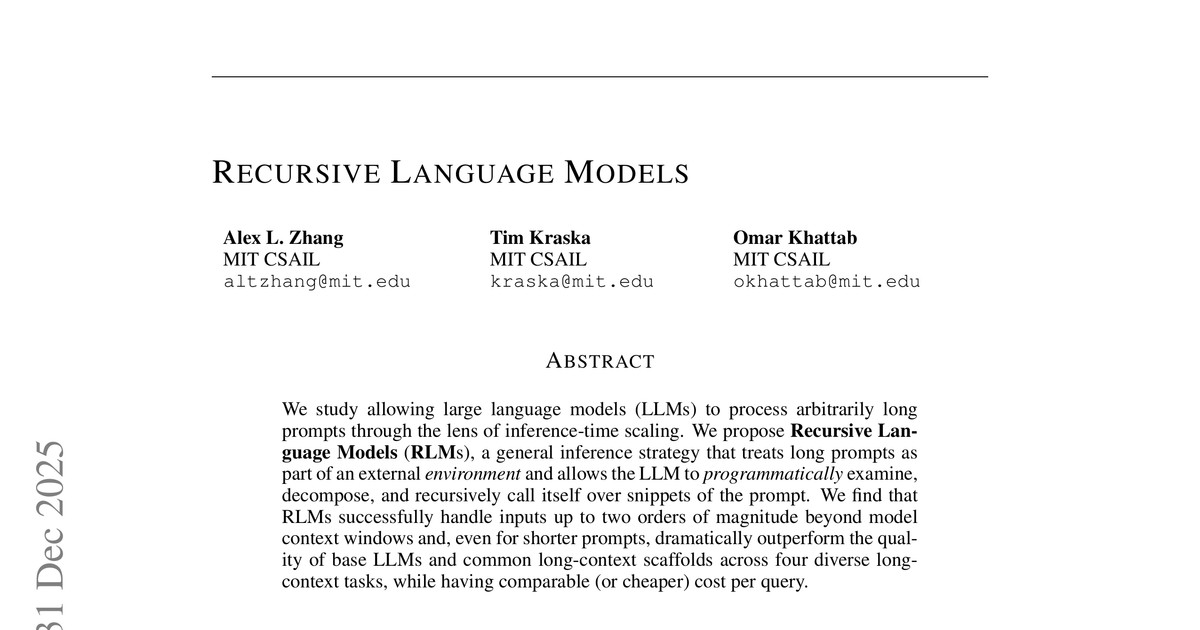[논문 리뷰] Recursive Language Models
