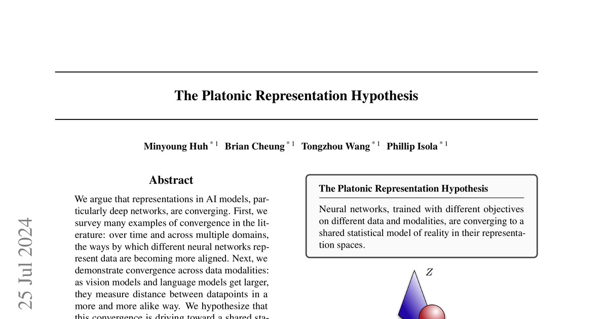 [논문 리뷰] The Platonic Representation Hypothesis
