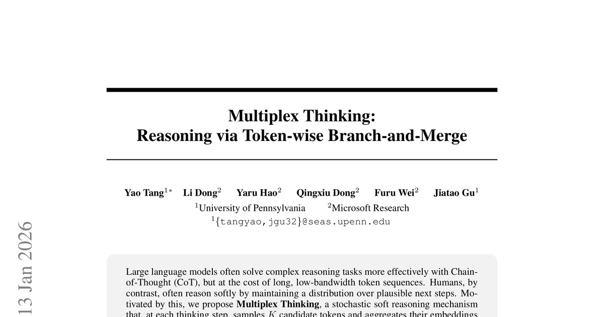 [논문 리뷰] Multiplex Thinking: Reasoning via Token-wise Branch-and-Merge