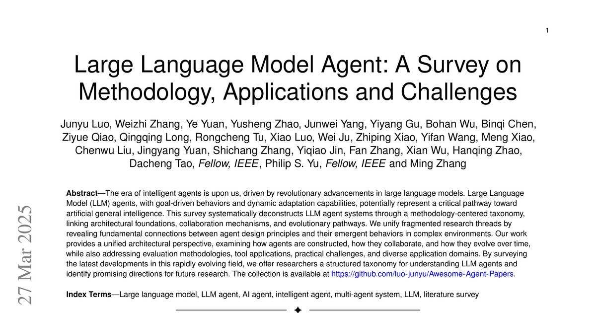[논문 리뷰] Large Language Model Agent: A Survey on Methodology, Applications and Challenges