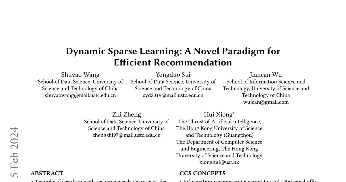 [논문 리뷰] Dynamic Sparse Learning: A Novel Paradigm for Efficient Recommendation