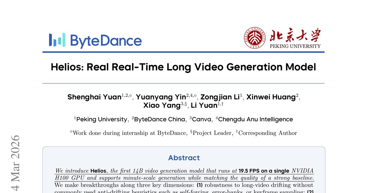 [논문 리뷰] Helios: Real Real-Time Long Video Generation Model