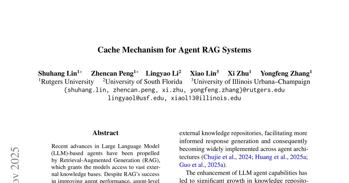 [논문 리뷰] Cache Mechanism for Agent RAG Systems