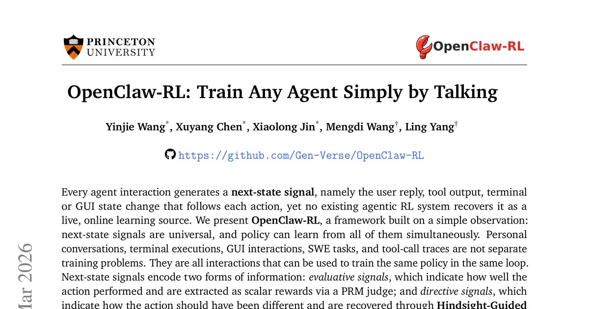 [논문 리뷰] OpenClaw-RL: Train Any Agent Simply by Talking