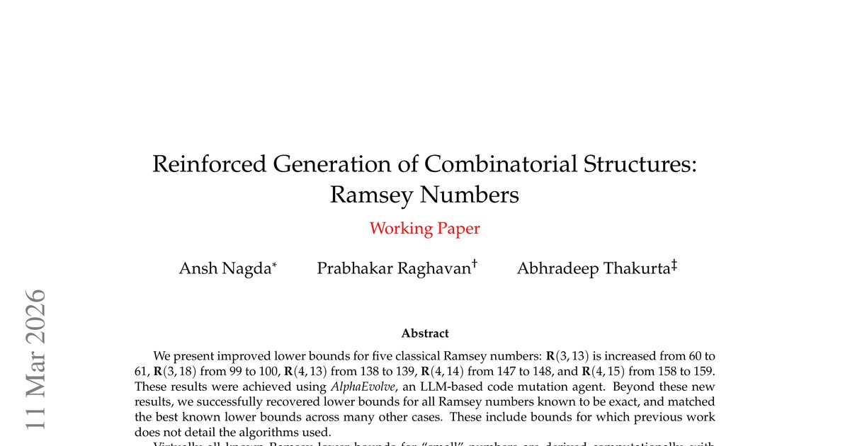 [논문 리뷰] Reinforced Generation of Combinatorial Structures: Ramsey Numbers