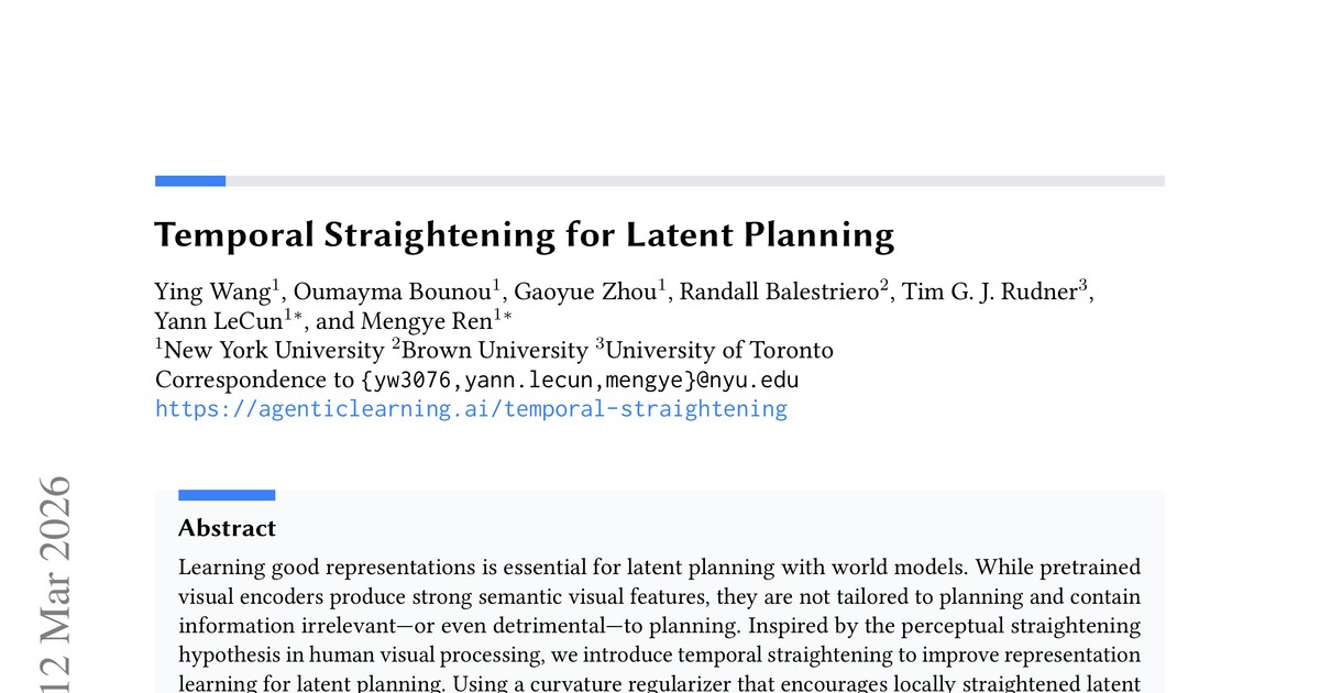 [논문 리뷰] Temporal Straightening for Latent Planning