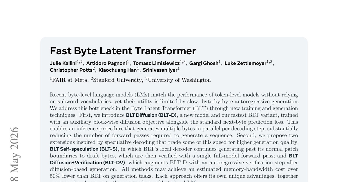 [논문 리뷰] Fast Byte Latent Transformer