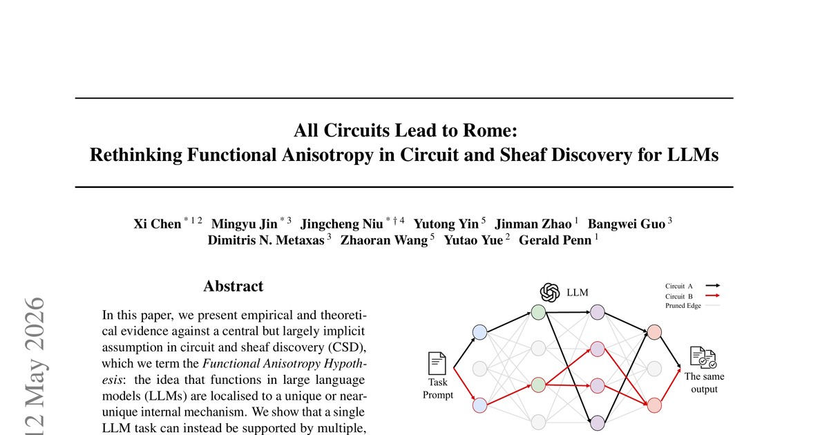 [논문 리뷰] All Circuits Lead to Rome: Rethinking Functional Anisotropy in Circuit and Sheaf Discovery for LLMs