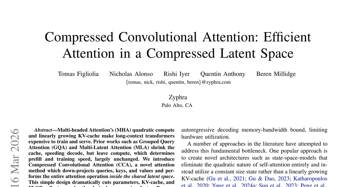 [논문 리뷰] Compressed Convolutional Attention: Efficient Attention in a Compressed Latent Space