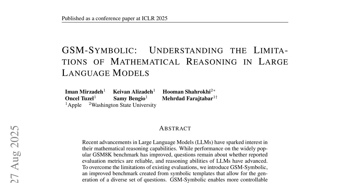 [논문 리뷰] GSM-Symbolic: Understanding the Limitations of Mathematical Reasoning in Large Language Models