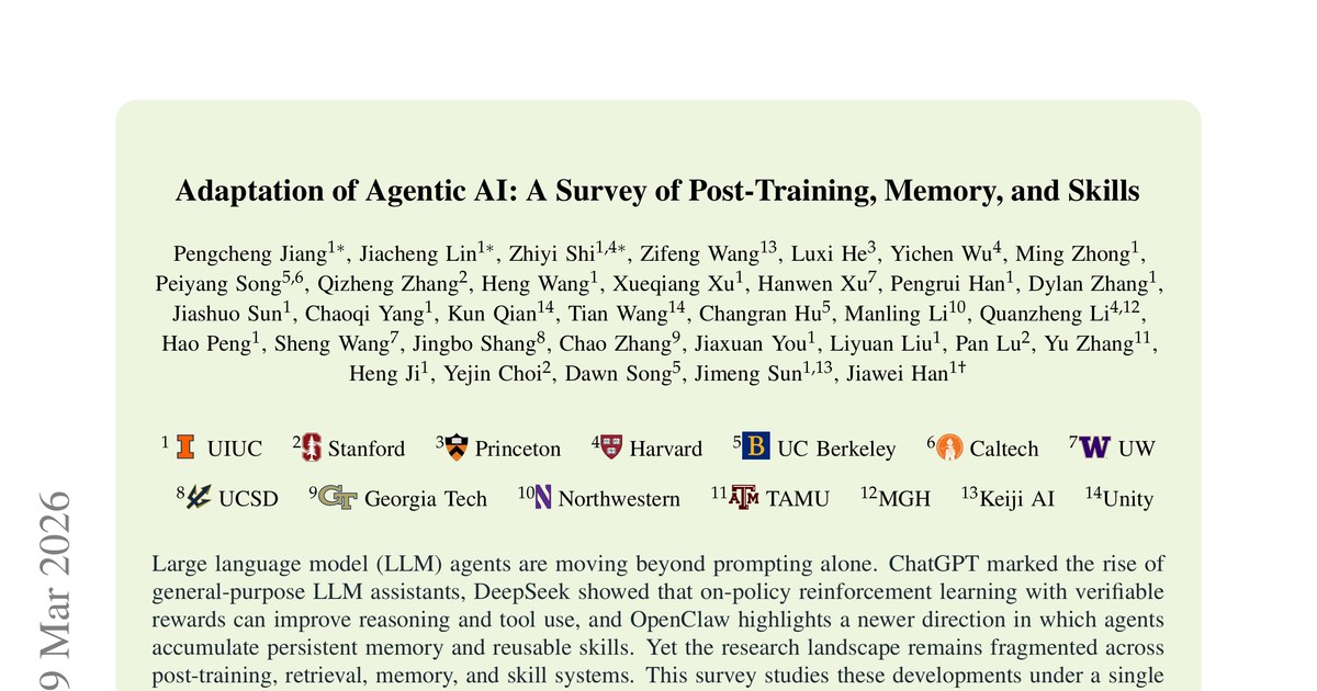 [논문 리뷰] Adaptation of Agentic AI: A Survey of Post-Training, Memory, and Skills