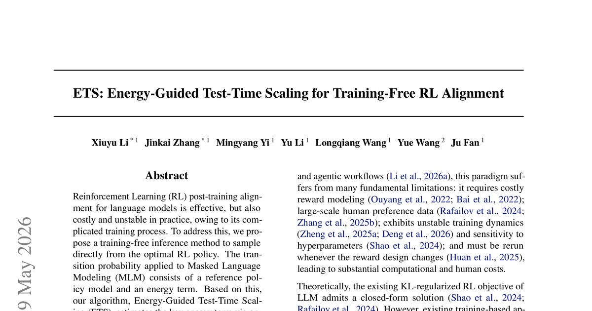 [논문 리뷰] ETS: Energy-Guided Test-Time Scaling for Training-Free RL Alignment