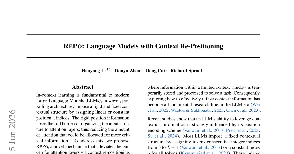 [논문 리뷰] RePo: Language Models with Context Re-Positioning